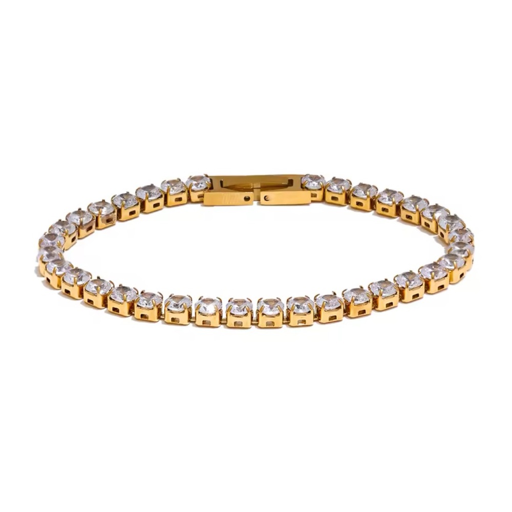 18k Gold Plated Cubic Zirconia Tennis Bracelet 4mm Waterproof and Tarnish Proof